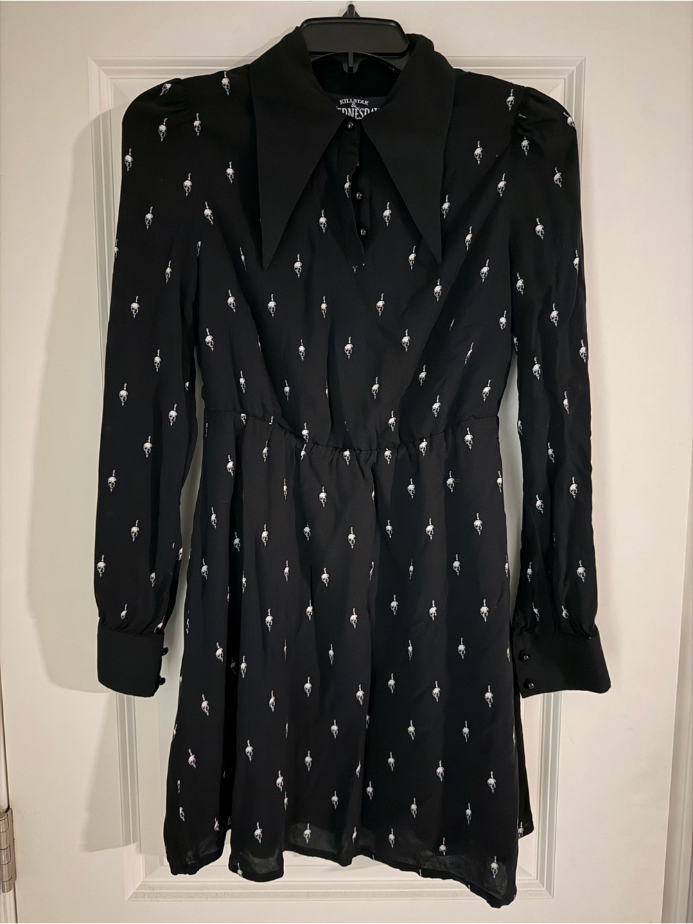 Killstar Wednesday Collection Black Mini Dress with White Skull Pattern